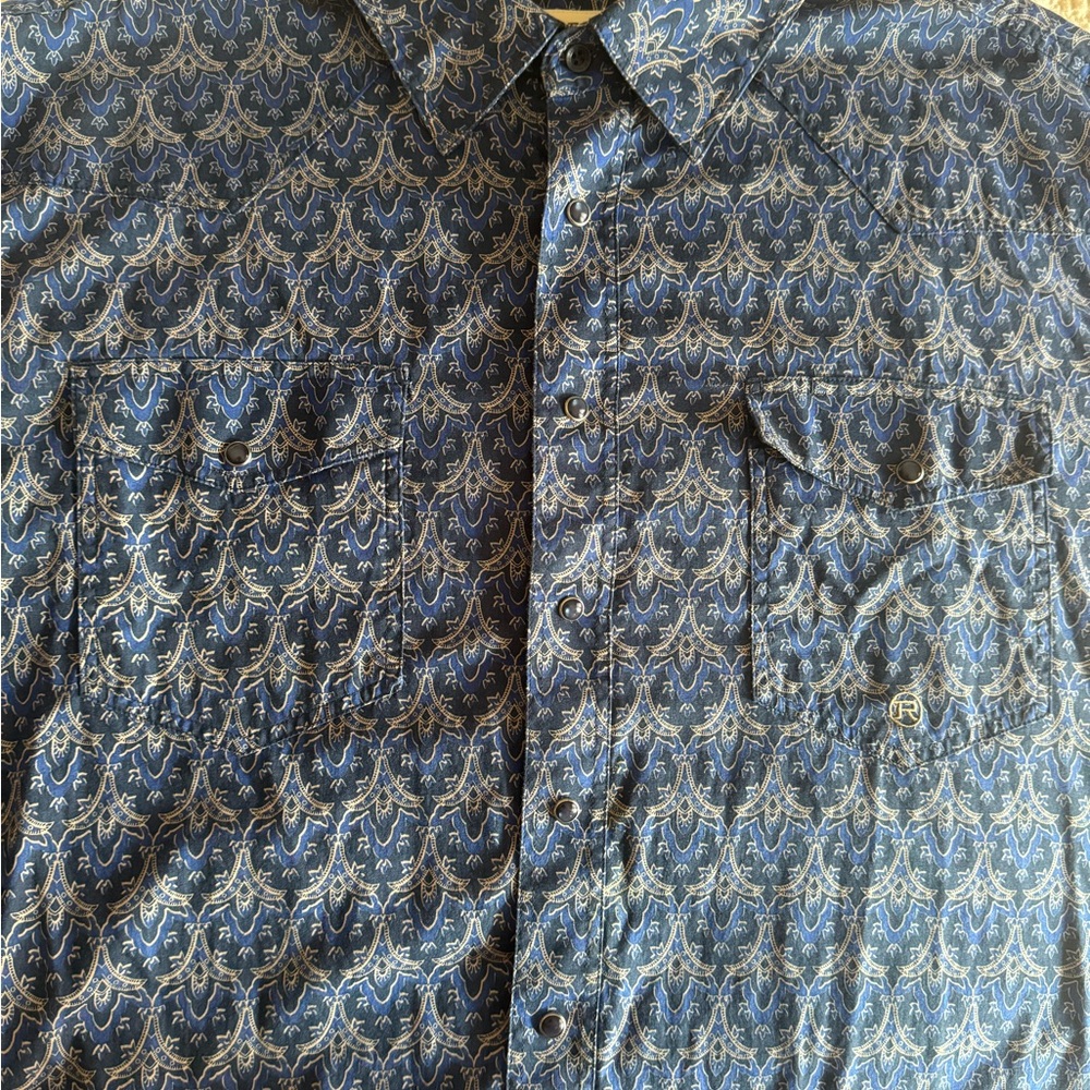 Roper Navy Patterned long sleeve western snap shirt